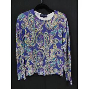 JONES NEW YORK SIGNATURE Silk Blend Paisley Top Knit Long Sleeve Women Size M
